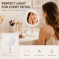 Miroir de maquillage LED à couleur personnalisée, miroir de table circulaire sur pied avec socle large et stable