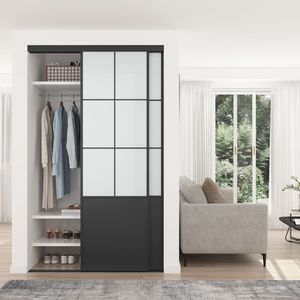 Mộc Mạc Hiện Đại Trang Trại 48Inch Trượt Thép Thủy Tinh 2 Tấm Tủ Quần Áo Tủ Quần Áo Cửa Ra Vào Với Trượt Phần Cứng Kit Cho Phòng Ngủ - Product Image 2
