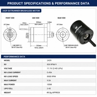 Moteur sans balais étanche IP68 Waillynice 2429 800KV 11.1V 2-4S 100W pour propulseur de direction sous-marine ROV