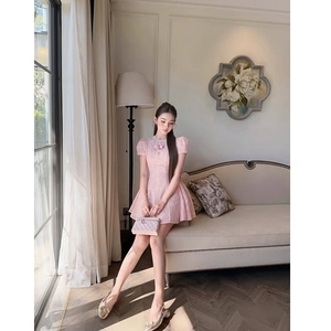 Minivestido para Mujer, Manga Corta Tipo Linterna, Jacquard, Elegante, Vintage, Coqueta, Personalizado, Antiestático, Transpirable, Gran Venta 2026 - Product Image 5
