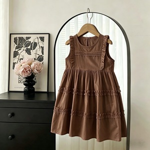 Vestito per Bambina 2026 Estivo Rosa Marrone Scuro con Volant Senza Maniche - Product Image 3