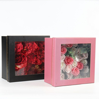 Caja de regalo de cartón Tapa de ventanas transparente Papel Kraft artificial Embalaje de rosas de cartón Cajas de envío en relieve para rosa