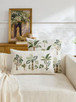Housse de coussin moderne en faux lin brodée de palmiers tropicaux de luxe, amovible, lavable, avec fermeture éclair, pour la décoration de la maison