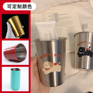 Tasse à laver en acier inoxydable avec poignée, design de dessin animé, personnalisable pour couple, usage domestique - Product Image 5