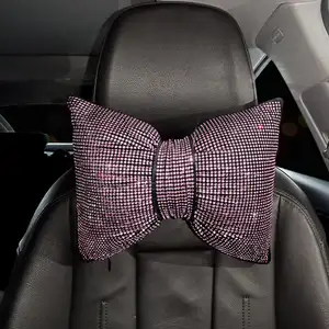 New Pillow Car Interior Bling Plush Bow Headrest Comfortable Lumbar Pillow for Travel Girls