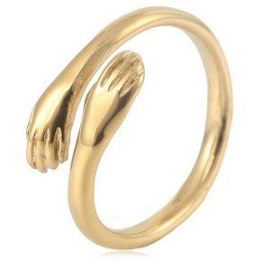 Anillo de abrazo para amantes de Yunnique, color oro y acero, joyería unisex, regalo, diseño de cara abierta - Product Image 1