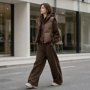 Ensemble veste matelassée et pantalon large pour femme, fermeture éclair, tenue deux pièces, streetwear décontracté, vêtements de détente - Product Image 2