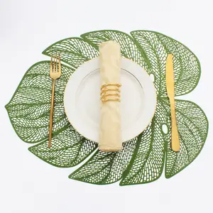 Wipeable 금속 플라스틱 녹색 장소 매트 잎 모양의 비닐 Placemats 저녁 식사 테이블 내열성 테이블 매트