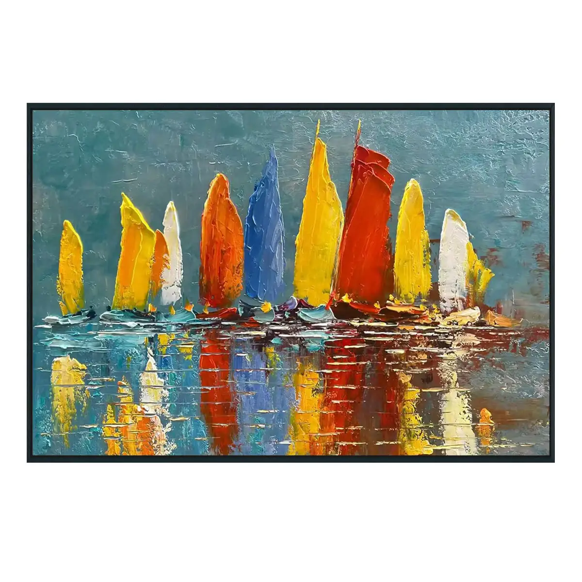 Seni asli dilukis tangan perahu layar karya seni di kanvas Dekorasi seni gaya lanskap laut kayu berbingkai seni dinding ruang tamu