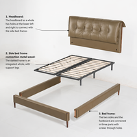 Modernes Günstiges Schwarzes Lederbezogenes Eisenbett mit Stauraum King/Queen Size Eisenrahmen mit Holzelementen für Schlafzimmer V558