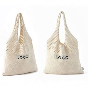 Handmade Custom Personalized Knitting Crochet Shoulder Tote Bags Crochet Beach Bag with Embroidery Logo - Product Image 5