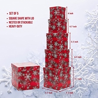 Jinbar Rote Weihnachts-Geschenkbox-Set mit Deckel Quadratisch Stapelbar Rot und Weiß Schneeflocke Zuckerstange Papier-Turm Dekoration