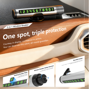 Palu Darurat Mobil 3 in 1, Kartu Parkir, Pemecah Kaca & Pemotong Sabuk Pengaman Termasuk 8 Set Nomor - Product Image 1