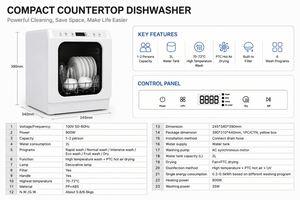Lave-vaisselle compact pour comptoir avec réservoir d'eau intégré de 2 L, 6 programmes de lavage, séchage à air chaud PTC, capacité pour 1 à 2 personnes - Product Image 4