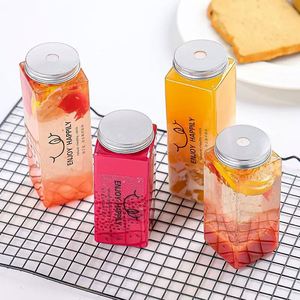 Bottiglia quadrata trasparente in PET da 16oz 500ml con tappo in alluminio per tè al latte e succhi di frutta - Product Image 5