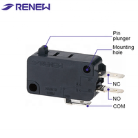 RENEW RV-16-1C25 Micro-interrupteur à action rapide 16A à courant élevé, à piston à broches, 250VAC SPDT, taille standard, momentané, pour automatisation, IP40 CE