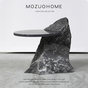 Table basse rétractable en métal MOZUO, design moderne et créatif, style Wabi-Sabi, pour salon de villa ou gîte, avec motif géométrique rocheux - Product Image 1