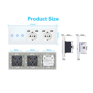 European Standard Touch Switch <b>Socket</b> Panel 228mm 3-Way With Tempered Glass 5V 2A For Wall Installation - Product Image 1