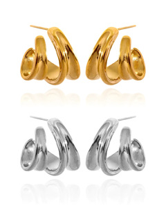 Pendientes de pétalos <span class=keywords><strong>rizados</strong></span> de doble capa de estilo Instagram europeo y americano, pendientes de acero inoxidable simples y personalizados - Product Image 2