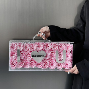 San Valentín <span class=keywords><strong>2023</strong></span> 2024 Rosa encantada en forma de corazón caja de acrílico transparente regalo de San Valentín arreglo de flores de rosas preservadas - Product Image 5