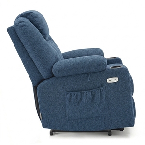 Sillón Reclinable Eléctrico de Tela Azul Personalizado con Masaje, Calefacción, Portavasos y Bolsillos de Almacenamiento - Product Image 5