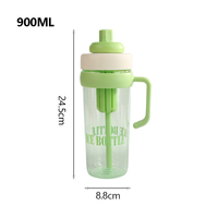 Bouteille d'eau sport réutilisable en plastique esthétique de 900 ml avec poignée, paille et filtre à fruits, personnalisable avec logo, vente en gros OEM