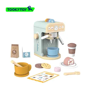 Wooden Pretend Play Coffee Machine Breakfast Bread Milk Set Children's Kitchen Role-playing Game