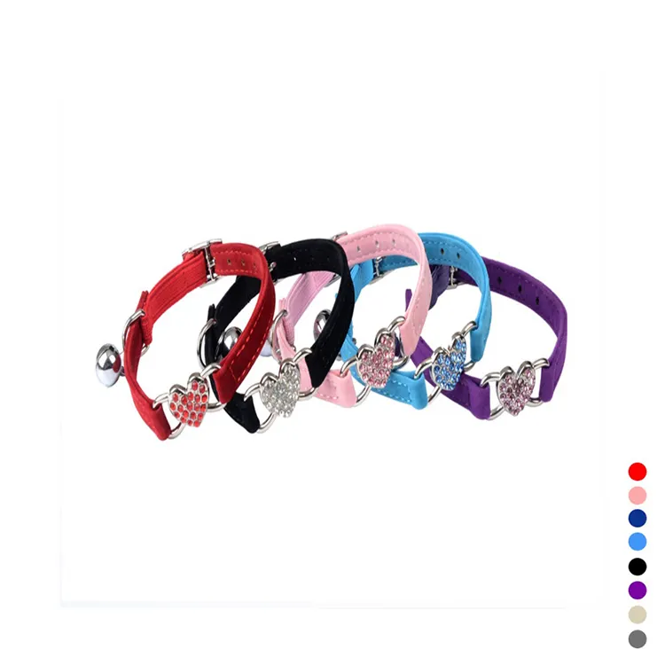 Fashion Heart Pet Cat Velvet Dog Collar Rhinestone Dog Collar Wholesale With Safety Belt