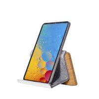 SAMDI Support en bois et alliage d'aluminium pour iPad, tablette de bureau, téléphone, ordinateur portable