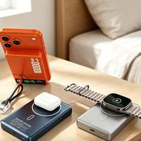 Batterie externe portable magnétique 3-en-1 pour voyage en extérieur, haute capacité 5000/10000mAh, 22.5W PD Type-C, sans fil, avec support pliable