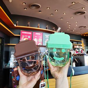 Yafchi Cartoon Ice Cream <b>Cup</b> With Straw Reusable Plastic Drinkware For Kids Back To School Portable Shoulder Strap - Product Image 2