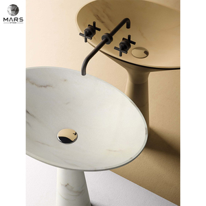 Évier de salle de bain en marbre gris naturel, vasque sur pied, Design artistique, pour salle de bain, pour cuisine - Product Image 6