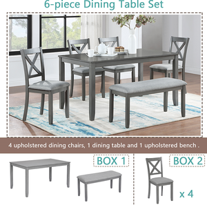 Juego de Comedor Moderno y Ecológico de 6 Piezas, Mesa de Comedor Rectangular de Madera, 4 Sillas Tapizadas, Banco, para 6 Personas - Product Image 5