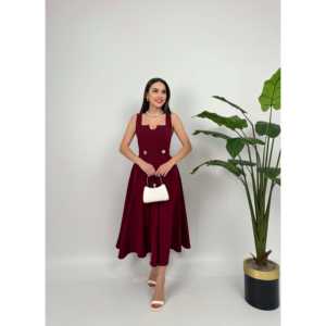 3023 เดรสผูกกระดุม ผ้าซาติน ทรงเอ คอเหลี่ยม เอวธรรมชาติ สีชมพูหวาน - Product Image 6