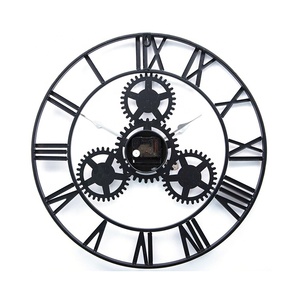 Stile industriale numeri romani in ferro ingranaggio scheletro metallo nero <span class=keywords><strong>orologio</strong></span> da parete al quarzo silenzioso di grandi dimensioni - Product Image 4