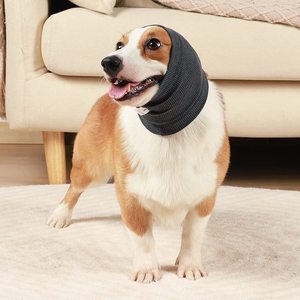 Pet Dog Ear Cover Soft Winter Warm Elastic For Small Dogs With Stripe Pattern Gray And Blue - Product Image 1