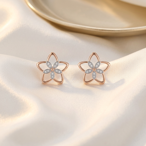 ต่างหูเพชรแท้ทรงดอกไม้สไตล์มินิมอลคุณภาพสูงสำหรับใส่ทุกวัน ทองคำแท้ 18K สีโรสโกลด์ - Product Image 3