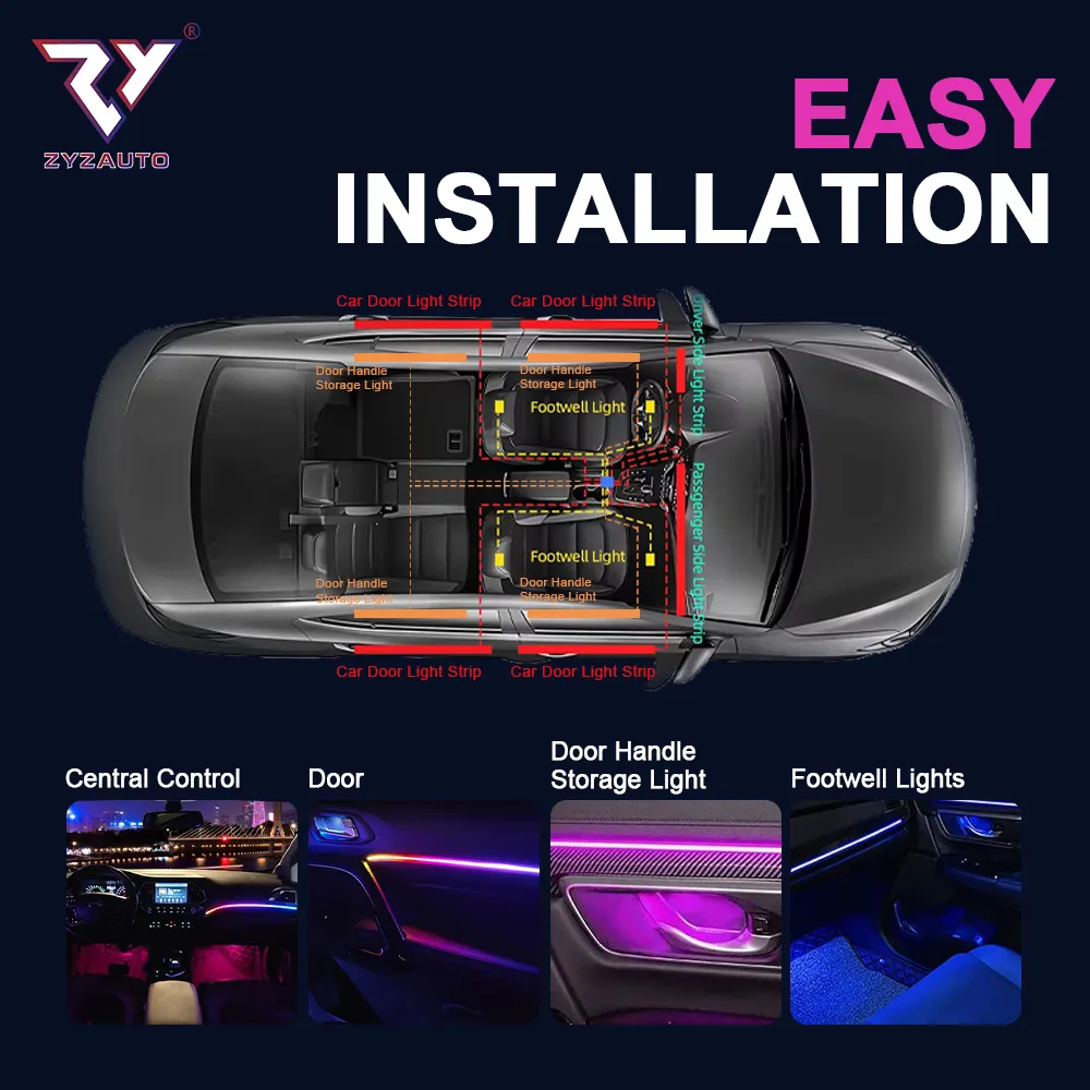 Luz de ambiente decorativa estilo universal ZY 18 em 1 LED Sinfonia para carro atmosfera luz deslizante 128 Controle por aplicativo