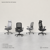 Chaise de bureau ergonomique en maille avec appui-tête, pivotante, certifiée FS-C, livraison rapide