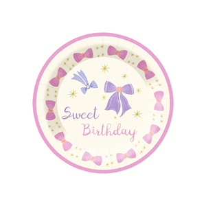 DAMAI Sweet Birthday Party Tableware Supplies Bowknot <b>Disposable</b> Paper Plate Napkins Cup Cake Toppers <b>Tablecloth</b> Banner - Product Image 5