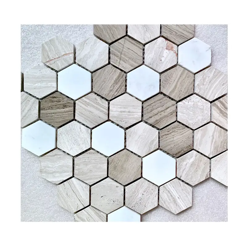 Sechseck Holz grau Marmor Mosaik Fliesen Muster Akzent Badezimmer Bodenbelag Wandfliesen Küche modernes Design
