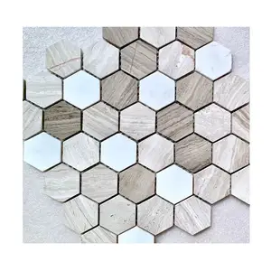 Carrelage mosaïque hexagonal en marbre gris bois, carreaux muraux de cuisine, design moderne