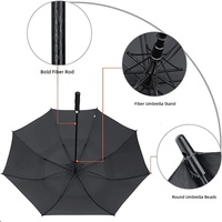 Parapluie de golf surdimensionné à double auvent, 30 pouces, résistant au vent, avec structure en fibre de verre, pour réceptions professionnelles