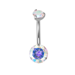 <span class=keywords><strong>Piercing</strong></span> all'<span class=keywords><strong>Ombelico</strong></span> alla Moda con Curva, in Titanio ASTM F136, con Doppia Gemma CZ Incastonata a Griffe, Gioielli per il Corpo - Product Image 4