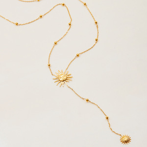 Collar con Colgante de Sol, Chapado en Oro de 18K, Cadena en Y de Acero Inoxidable, Diseño Geométrico, Unisex, para Uso Diario - Product Image 4
