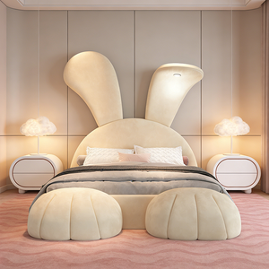 Cama Infantil Tapizada con Forma de Conejo, Muebles Infantiles para Dormitorio con Otomanas y Luz de Lectura - Product Image 2