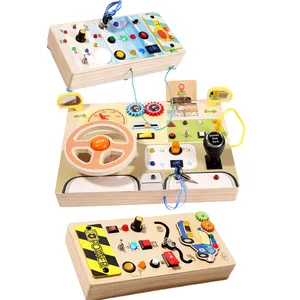 GL Montessori Busy Board pour les tout-petits Jouets sensoriels éducatifs précoces Volant en bois Busy Board fpr Cadeau pour enfants