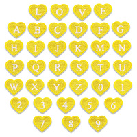 Patchs brodés en forme de cœur jaune, lettres et chiffres de A à Z, à thermocoller ou à coudre, appliques décoratives pour vêtements, chapeaux et sacs, DIY
