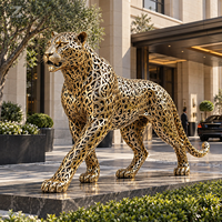 Grande sculpture de léopard en acier inoxydable poli miroir, statue animale personnalisée, décoration extérieure durable pour hôtel, place publique, musée, jardin