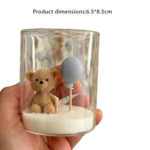 Bougie parfumée artisanale en forme d'ours dans un verre avec décoration de ballon pour fête, mariage, anniversaire - Product Image 3